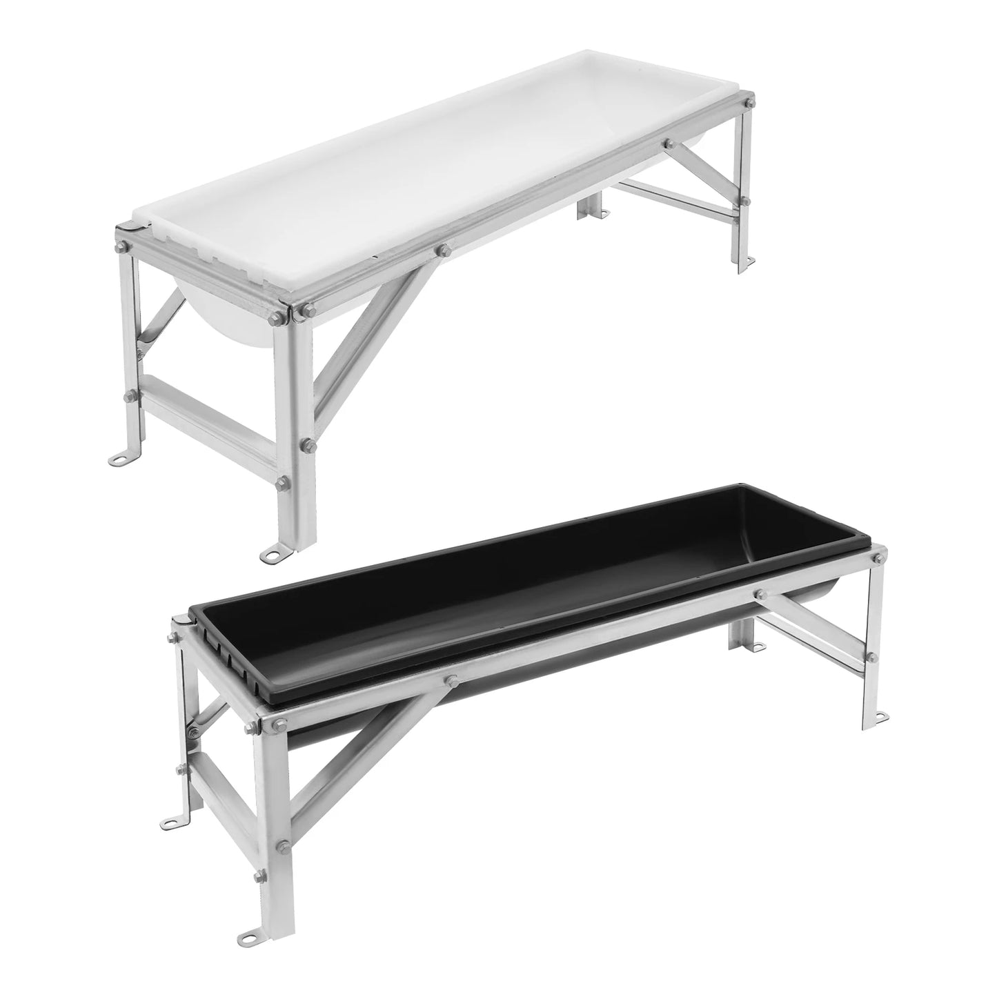 35L Livestock Feed Trough 100x30x18cm Cows Sheep Feeder with Stand Large Capacity Feeding Tool for Farms, Yards, Sheep Barns, etc White/Black