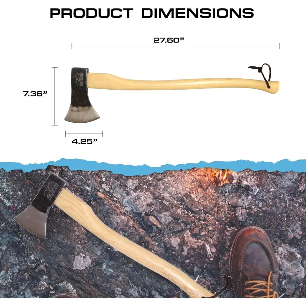 Axes Professional C45 Forged Carbon Steel Hatchet - Hickory Handle with Leather String - Ideal for Firewood, Splitting