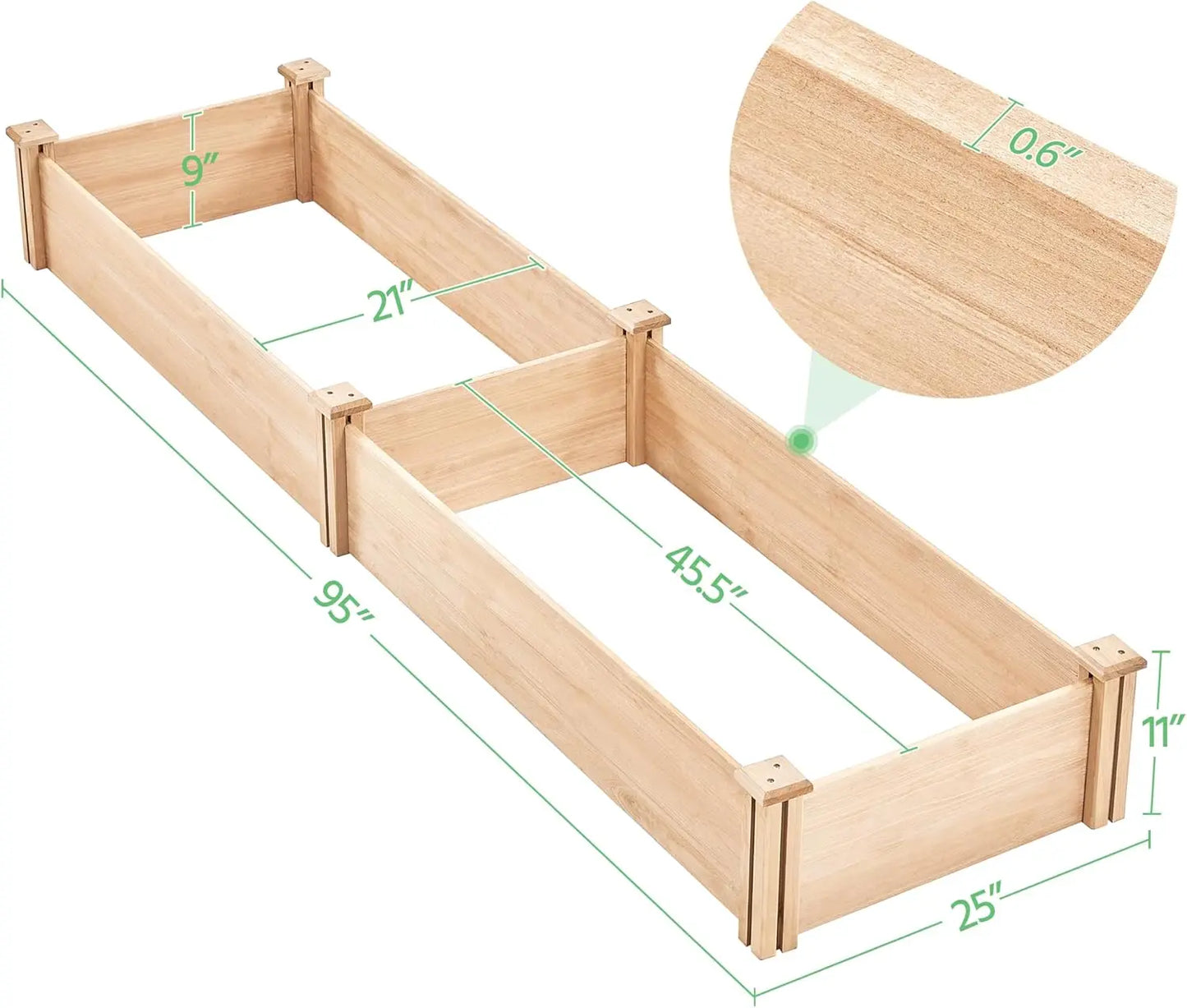 8x2ft Divisible Raised Garden Bed for Flowers Vegetables Herbs Outdoor Planting Planter Box Natural Wood