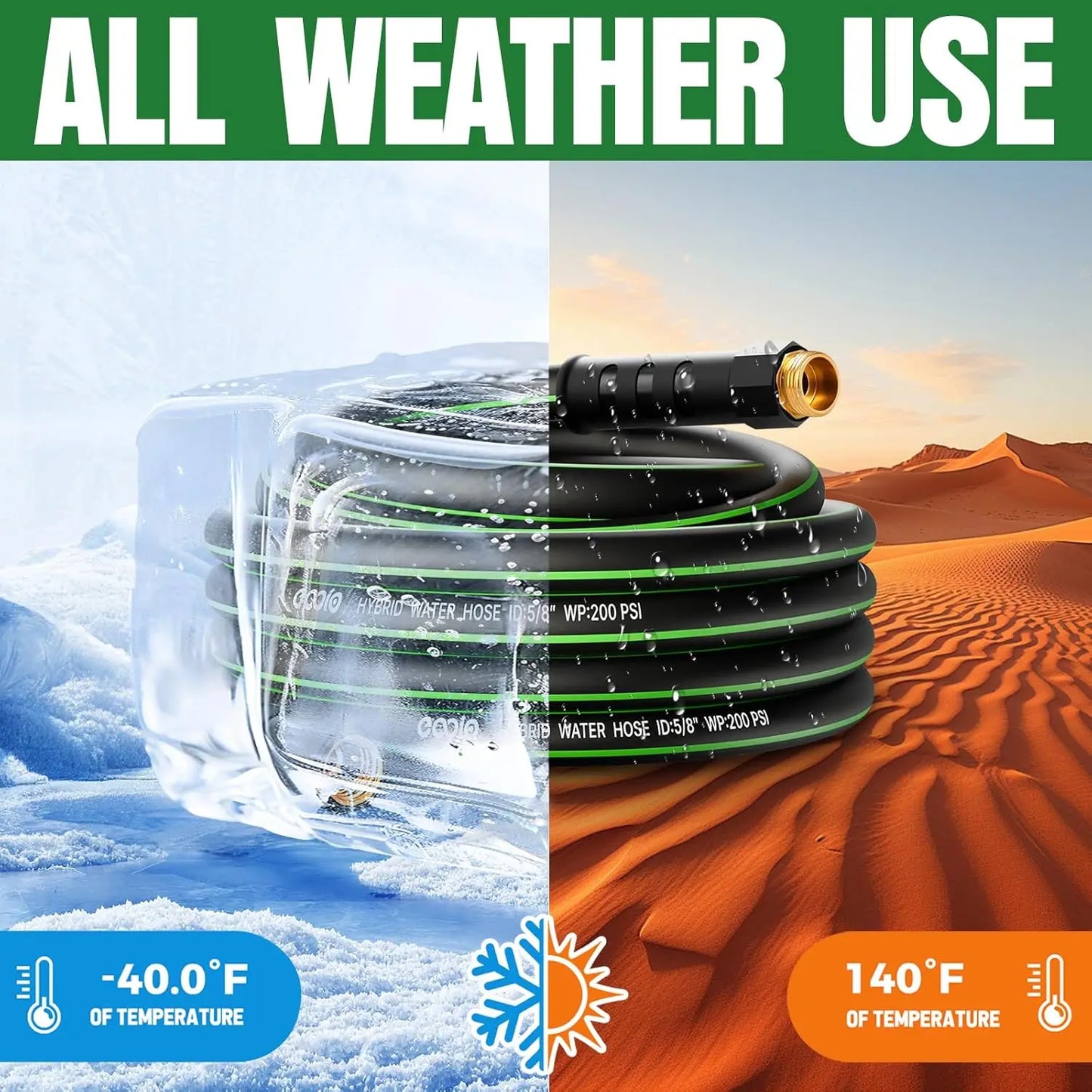 Heavy Duty 25ft Garden Hose, Non-Expandable Flexible Water Hose, Kink Resistant Lightweight Hybrid, Leakproof Fittings