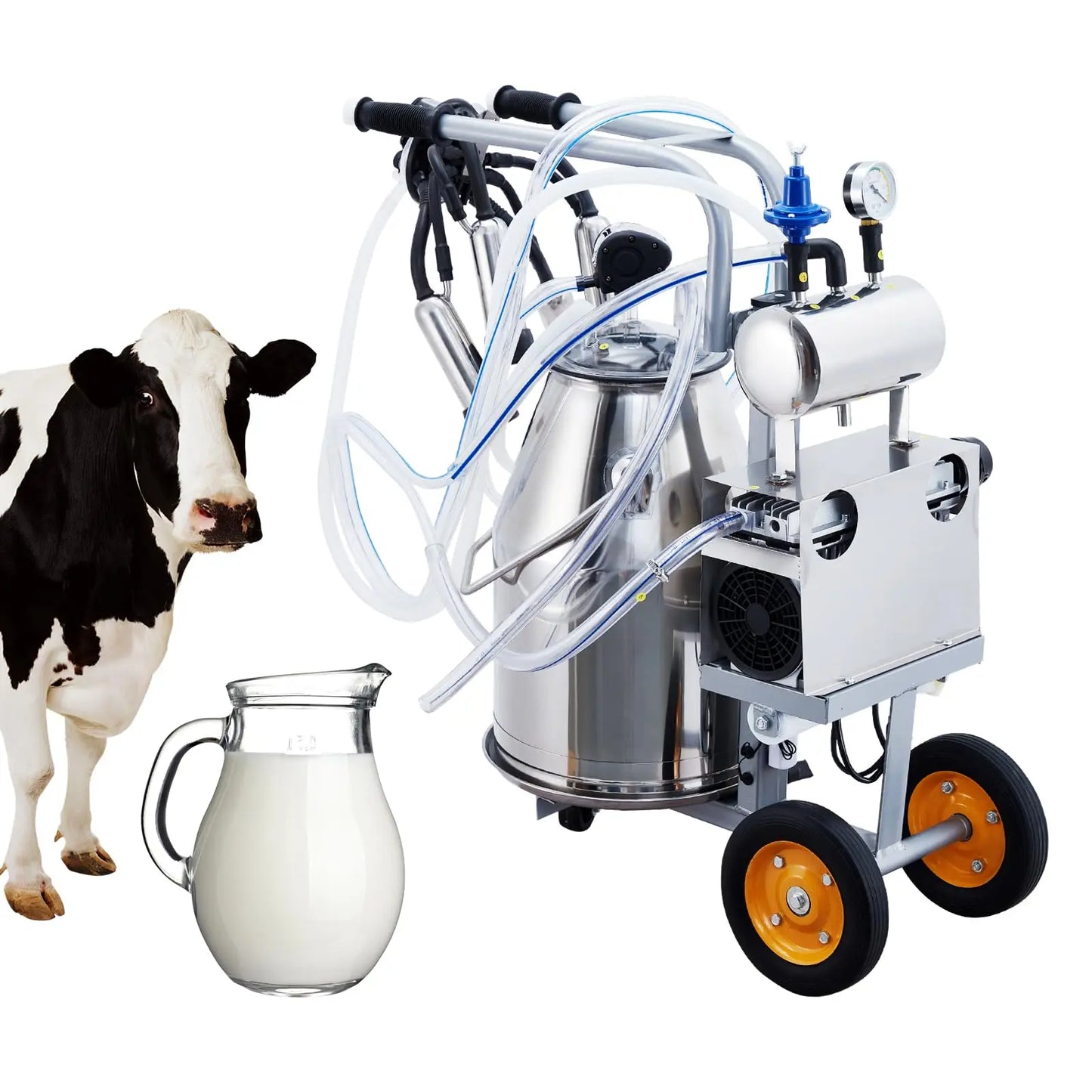 Electric Cow Milking Machine For Dairy Farms, Electric Milker Machine With 25L Portable Stainless Steel Bucket,5-8 Cows Per Hour
