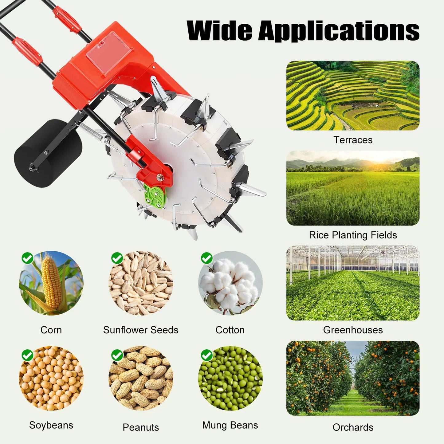 Hand-Push Seeder 10-Hole Garden Seeder Metal Hand Push Seed Spreader Farm Seeder Tool with Direct Soil Injection System