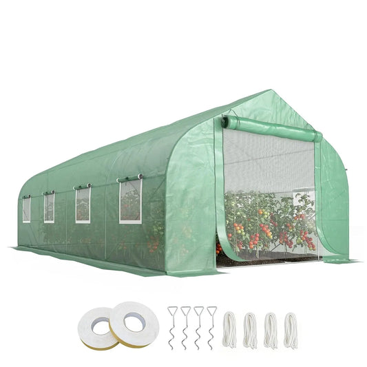 20x10x7ft Walk-in Greenhouse Tunnel w/ Zippered Mesh Door & 6 Windows Galvanized Steel Frame Garden Plant Hot House, Customized