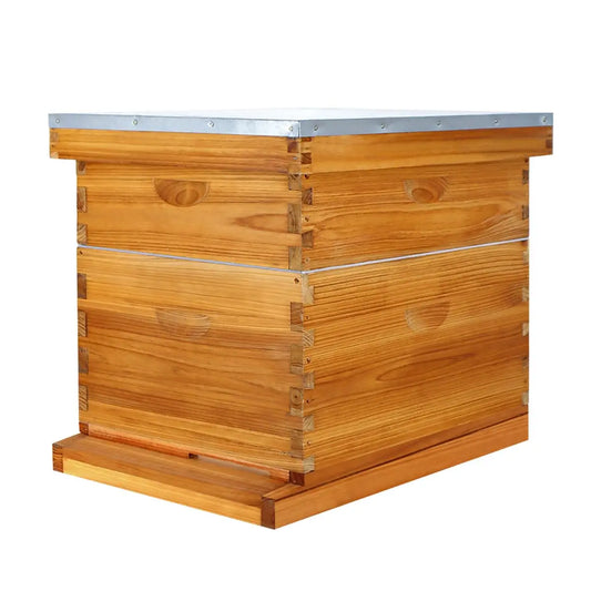 10 Frame Langstroth Beehive Kit Dipped in Heavy Beeswax Bee Hives with 1 Deep Bee Box and 1 Medium Bee Hive Box, Customized
