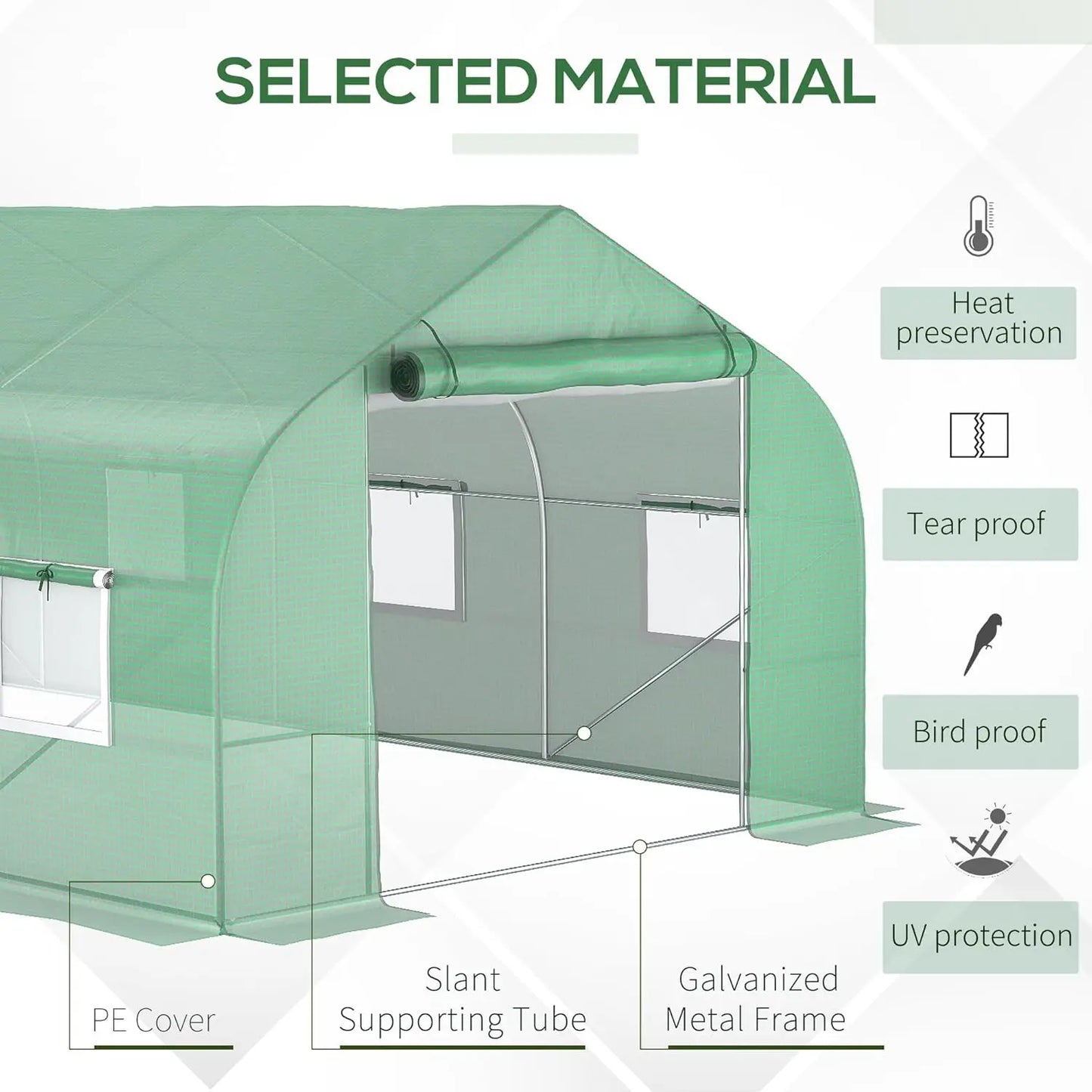 20x10x7ft Walk-in Greenhouse Tunnel w/ Zippered Mesh Door & 6 Windows Galvanized Steel Frame Garden Plant Hot House, Customized