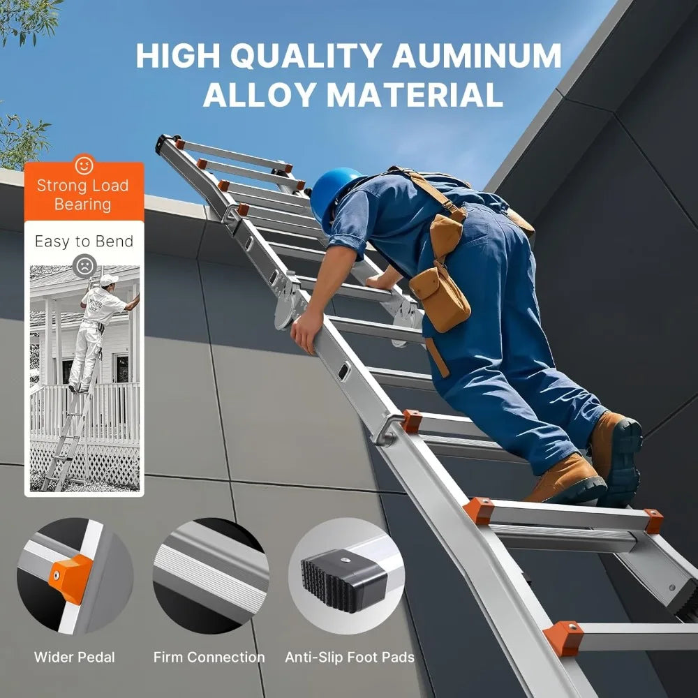 Telescoping A Frame Ladder, 20.5 FT Compact Aluminum Extension, Multi-Function Portable Collapsible RV, for Homework Stair