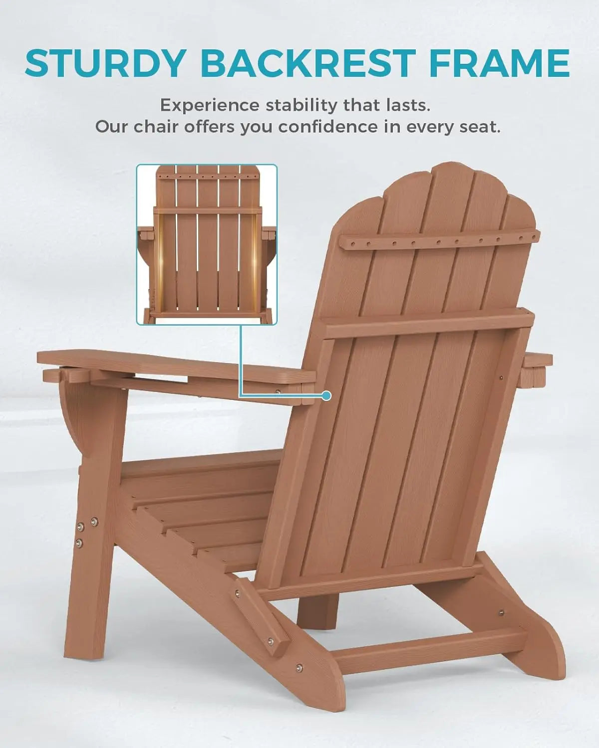 Adirondack Chairs Set of 6, Fire Pit Chairs, Wood Texture Patio Chairs with 2 Cup Holder, Outdoor Lawn Chair, Teak, Customized