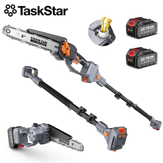 8" Extendable Pruning Saw Garden Tree Pruner Chainsaw Adjustable 15Ft 180° Rotatable Pole Saw With 2 4000mAh Batteries