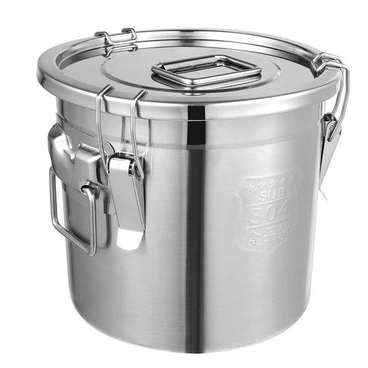 6/12/21/33L Stainless Steel Storage Bucket With Lids and 3 Sturdy Locking Clamp Storing Various Dry/Wet Items