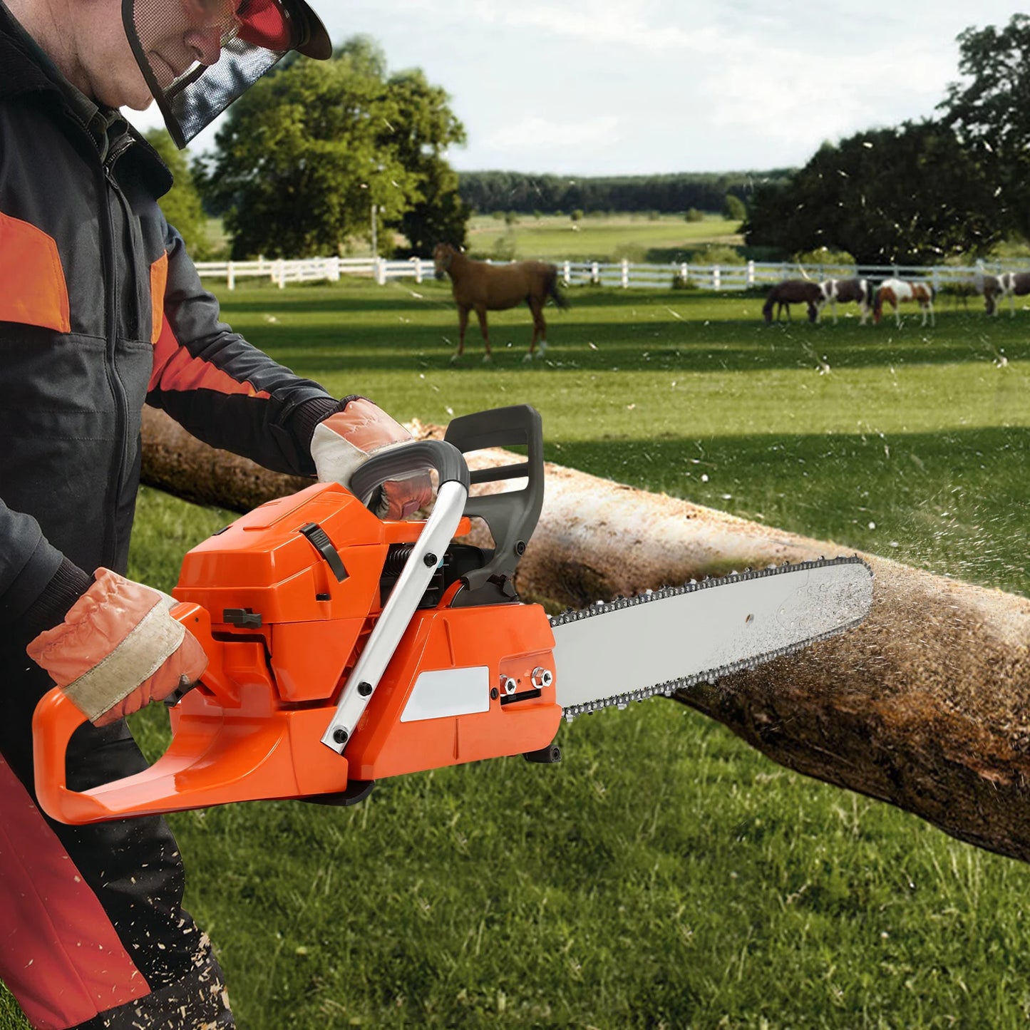 65cc 2-Cycle Gas Powered Chainsaw 24-Inch Guide Bar 3.4KW Gasoline Power Chain Saws with Top Handle Tree Trimming Log Cutting