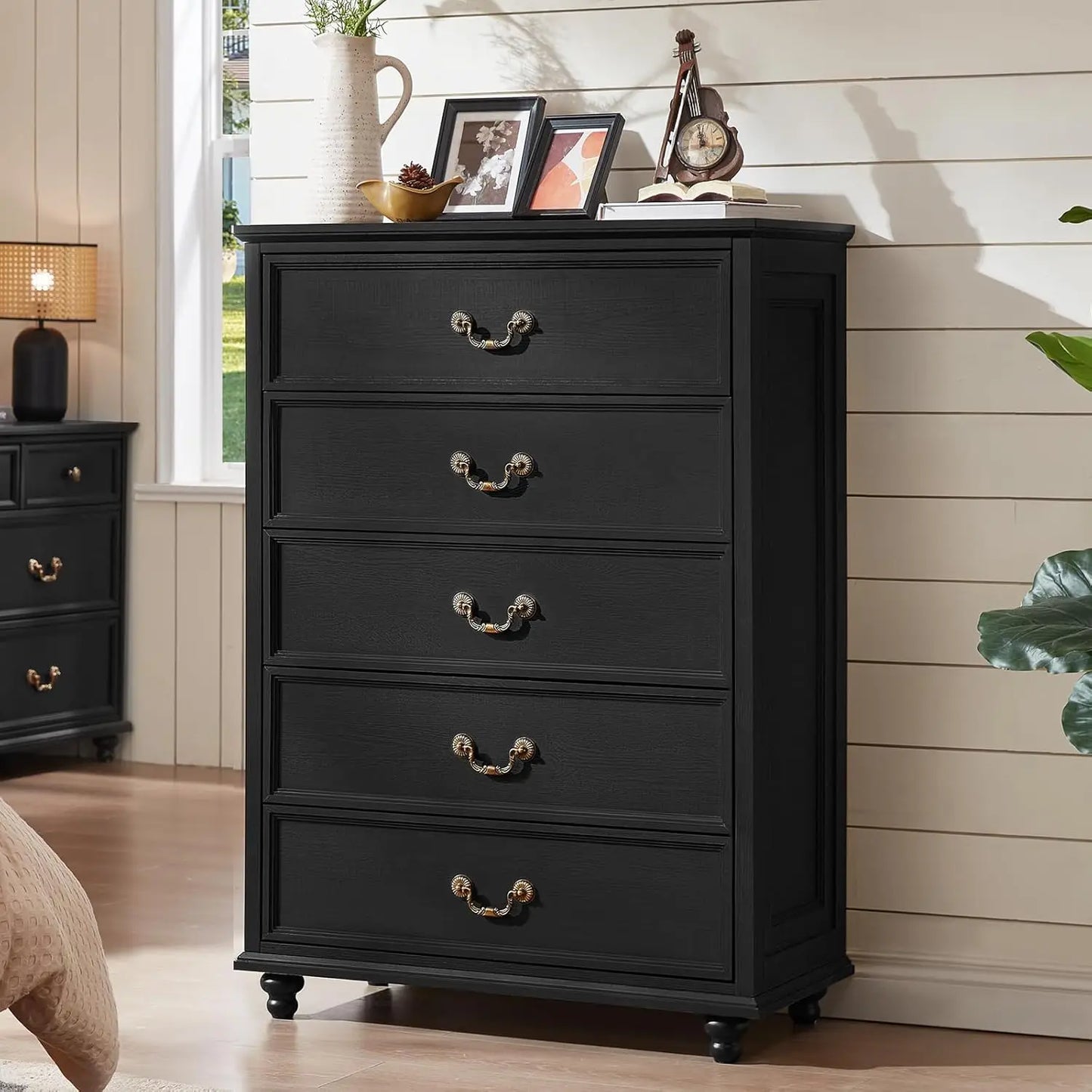 Farmhouse 5 Drawer Dresser for Bedroom, 45" Tall Rustic Chests of Drawers w/ 4 Solid Wood Feet, Mid Century Modern, Customized