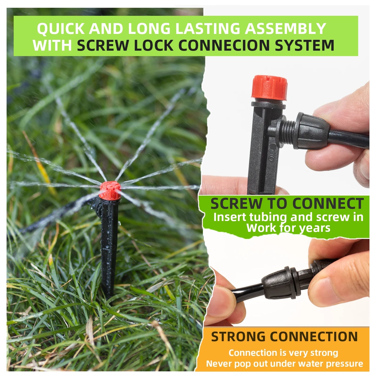 Drip Irrigation System Kit with 33Ft 1/2 Inch Tubing, 200Ft 1/4 Inch Tubing Automatic Irrigation Equipment Locked Fittings