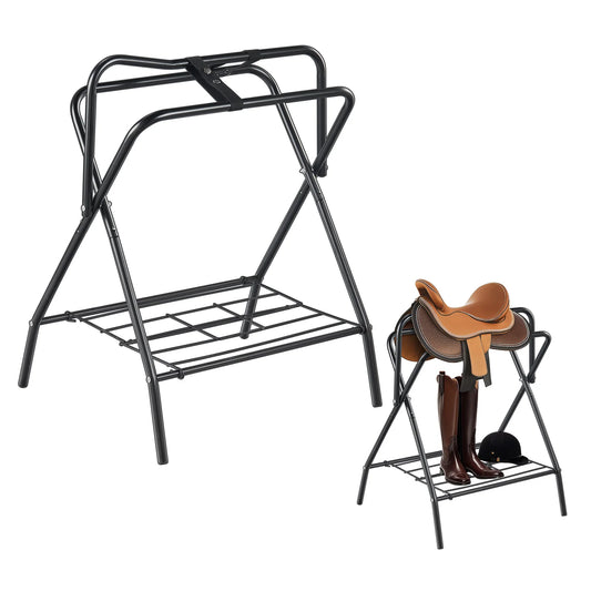 Folding Saddle Rack 28 x 19 x 37.5 in Freestanding Horse Saddle Stand Steel Saddle Rack for English & Western Saddles