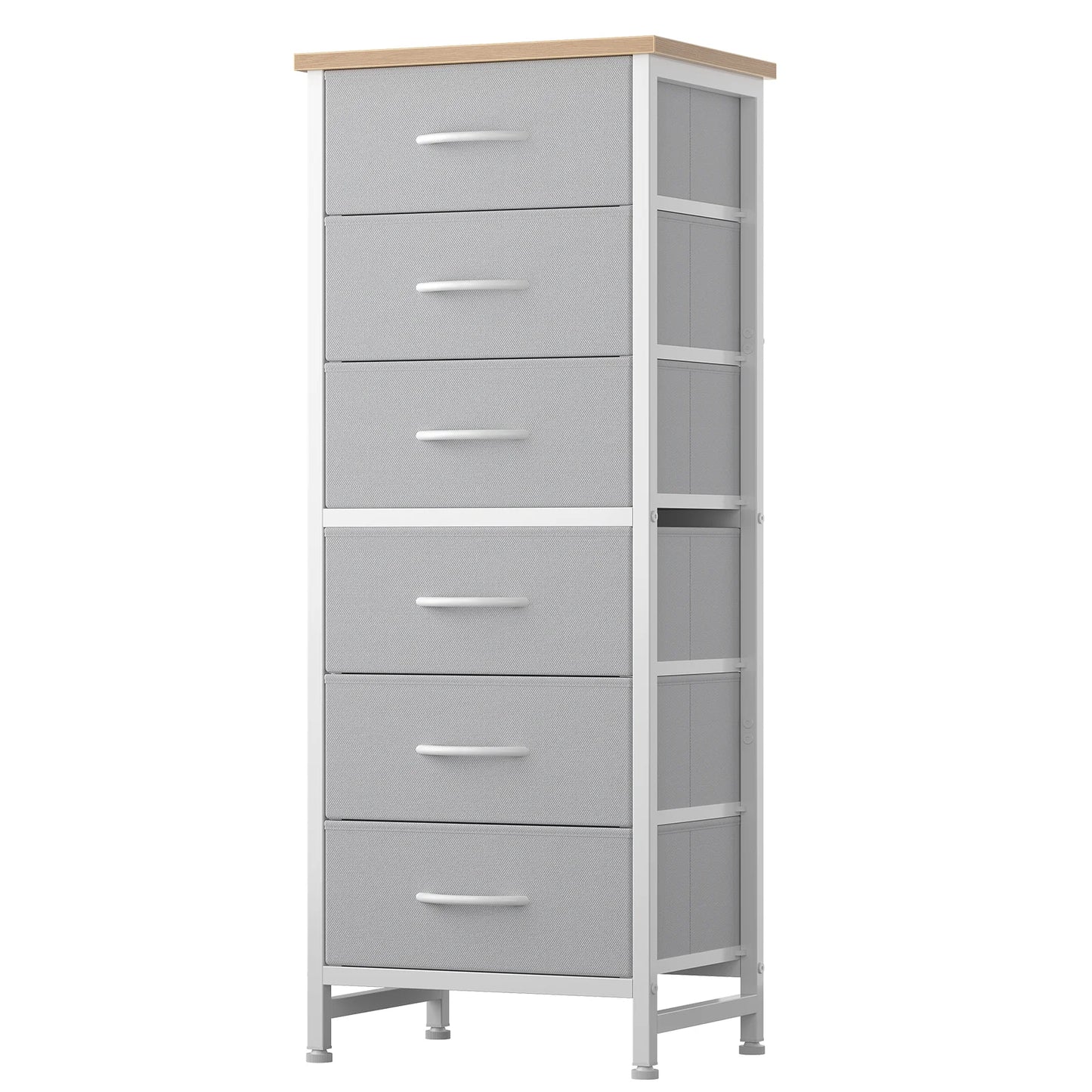 Tall 6 Fabric Drawer Dresser  for Bedroom Wood Top and Metal Frame Skinny Chest of Drawers Narrow Storage Tower with Organization Furniture