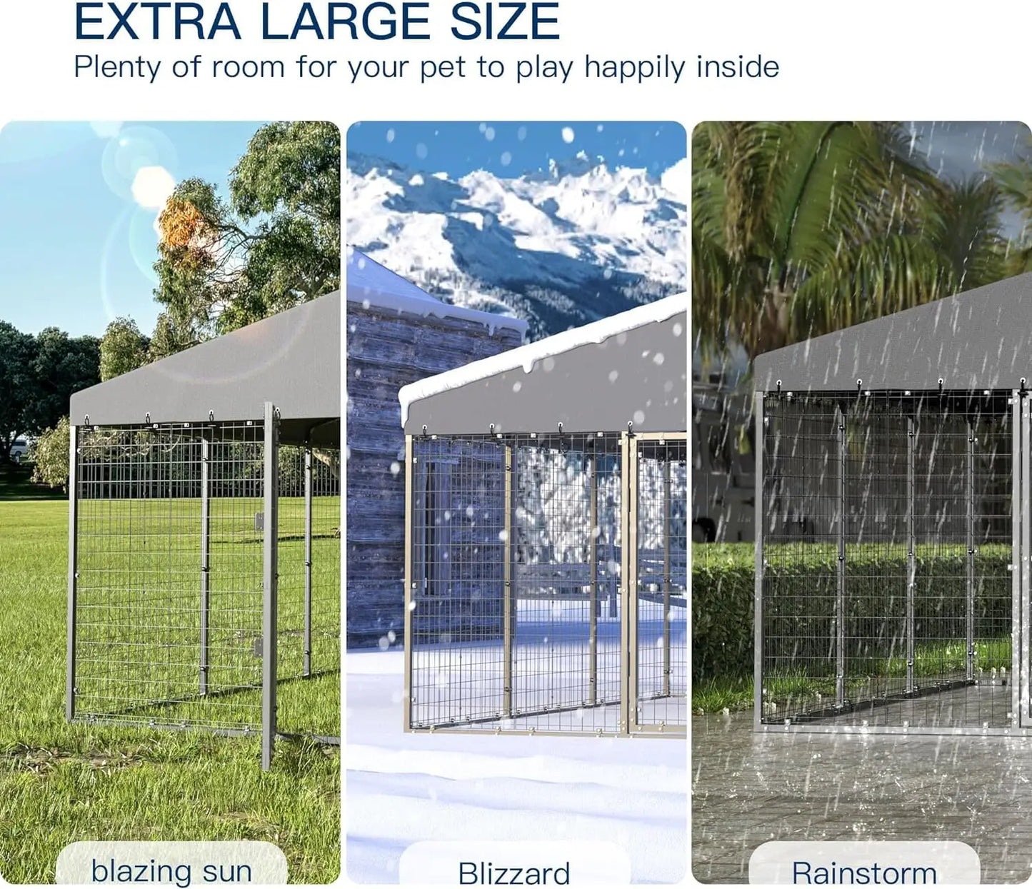 10x10x6 FT Galvanized Steel Outdoor Dog Kennel Heavy Duty Pen Double Locks UV Water Resistant Roof Cover, Custom