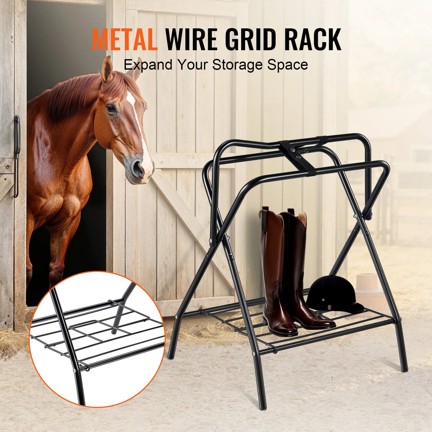 Folding Saddle Rack 28 x 19 x 37.5 in Freestanding Horse Saddle Stand Steel Saddle Rack for English & Western Saddles