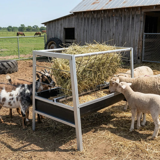 Large Capacity 2-in-1 Grain & Hay Feeder for Goats Sheep Horse with Pre-drilled Holes Round Edges Durable Feed Trough