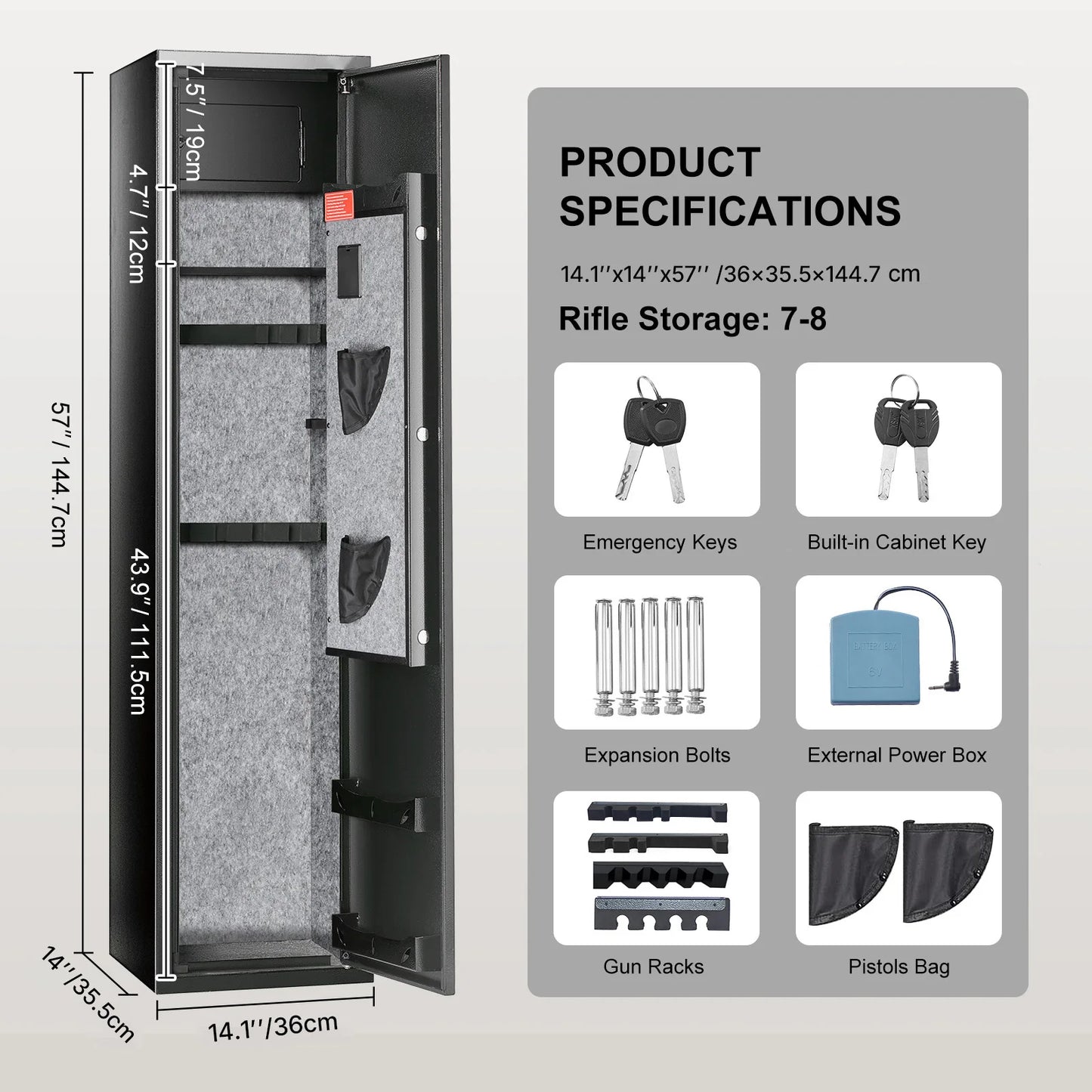 3-8 Rifles Gun Safe w/ Digital Keypad & Lock Gun Storage Cabinet with Removable Storage Shelf for Home Long Gun Pistols