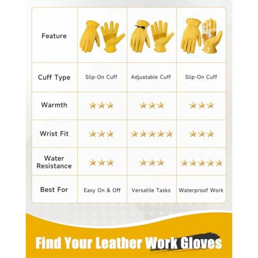 Leather Work Gloves for Men Women Reinforced Durable Gardening Gloves Cowhide Work Gloves Puncture Cut Resistant