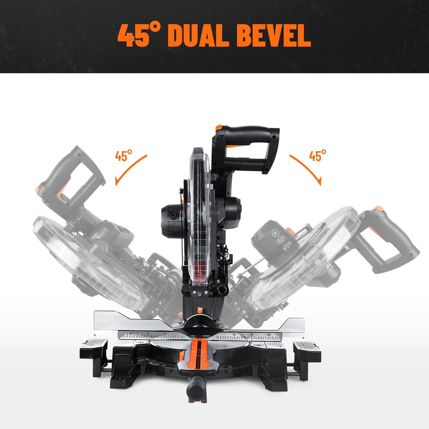 12-In Dual-Bevel Sliding Miter Saw, 3800RPM, 4.2x13in Cut, Laser Guide, 0-45° Bevel/Miter, 9 Stops, 15A Corded