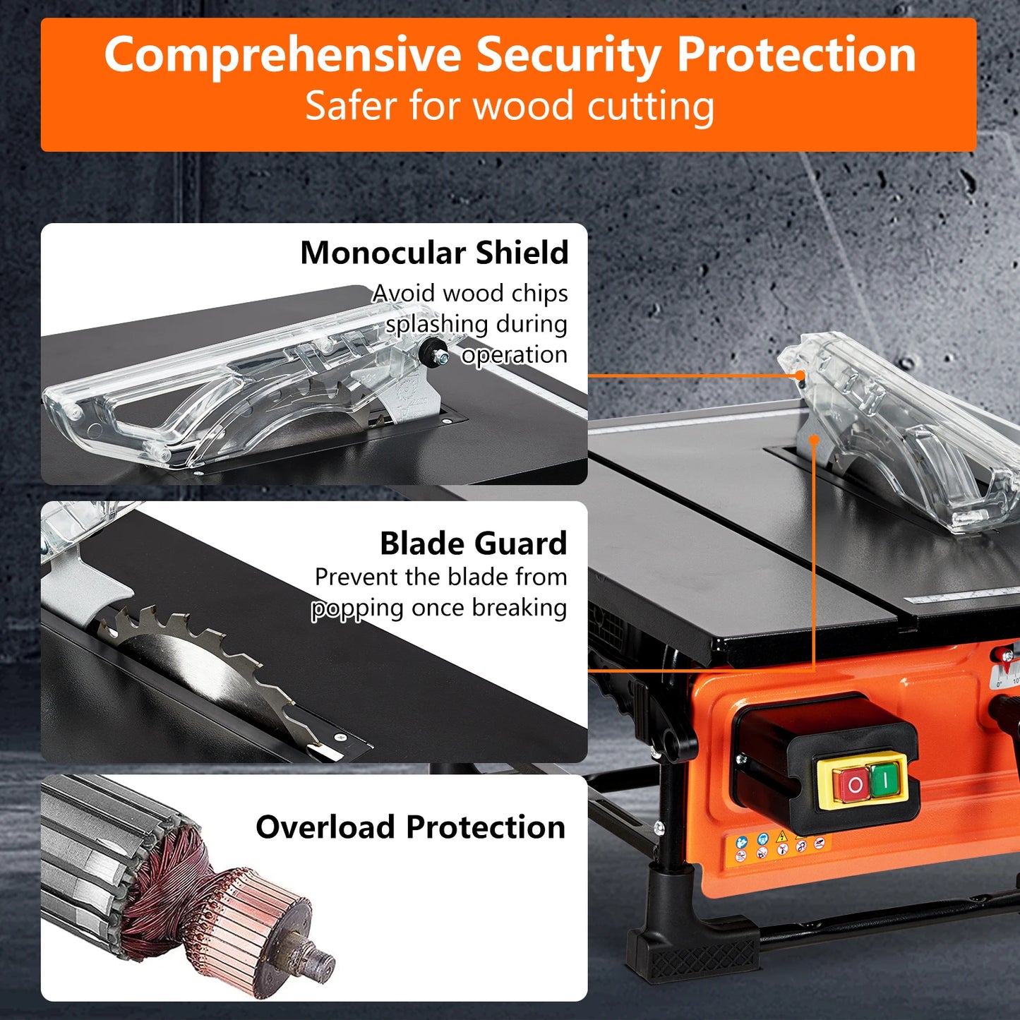 Table Saw for Jobsite 8-inch 6.7-Amp Copper Motor Cutting Speed up to 3576RPM 24T Blade Compact Portable Table Saw Kit