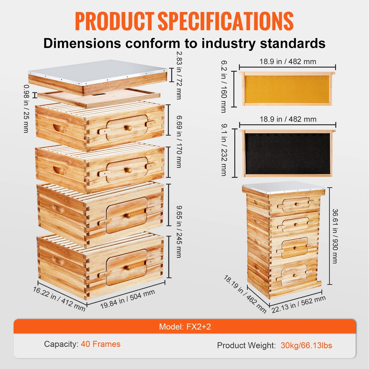 Bee Hive Deep Box Starter Kit 100% Beeswax Coated Natural Cedar Wood Langstroth Beehive Kit Transparent Acrylic
