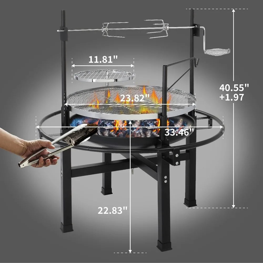33 Inch Outdoor Fire Pit with Swivel Grills, Wood Burning Firepit for Backyard Patio BBQ
