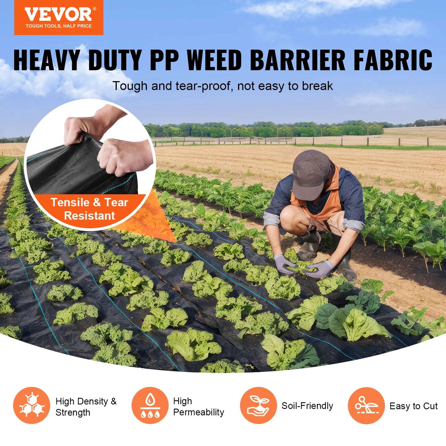 3FTx50FT Premium Heavy Duty Weed Barrier Landscape Fabric 3.2OZ Woven Geotextile Fabric Under Gravel High Permeability