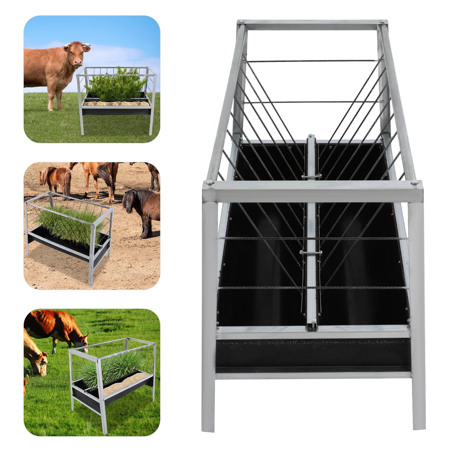 100*65*85cm Livestock Feed Trough 2 in 1 Grain Hay Iron Steel Feeder for Goats Sheep Large Capacity Feed Trough
