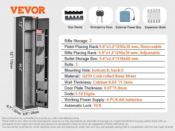 3-8 Rifles Gun Safe w/ Digital Keypad & Lock Gun Storage Cabinet with Removable Storage Shelf for Home Long Gun Pistols