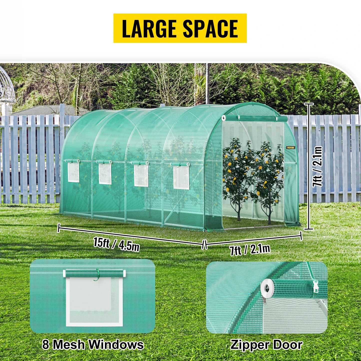 SucceBuy Walk-in Tunnel Greenhouse Galvanized Frame & Waterproof Cover 15x7x7/10x7x7/20x10x7/12x7x7 ft Greenhouses & Cold Frames