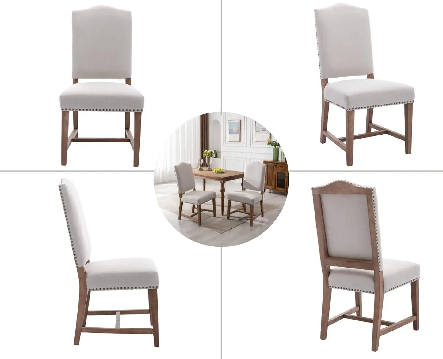 Farmhouse Dining Chairs Set of 4 Upholstered Dining Room Chairs with Wood Legs and Nailhead Trim Mid Century Modern, Customized