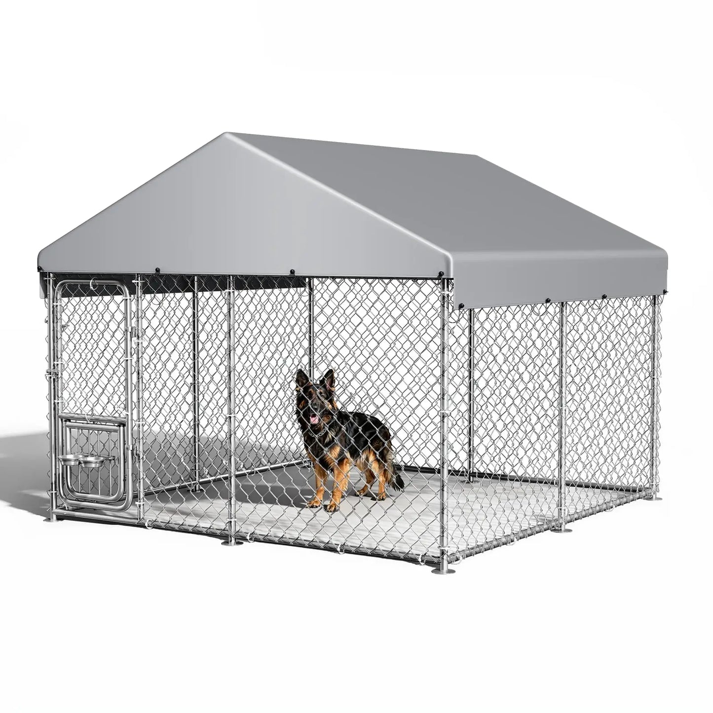 Heavy Duty 7.5x7.5x6.6 FT Outdoor Dog Kennel With Roof Cover, Lockable Feeding Door Dog Run For Large Dogs