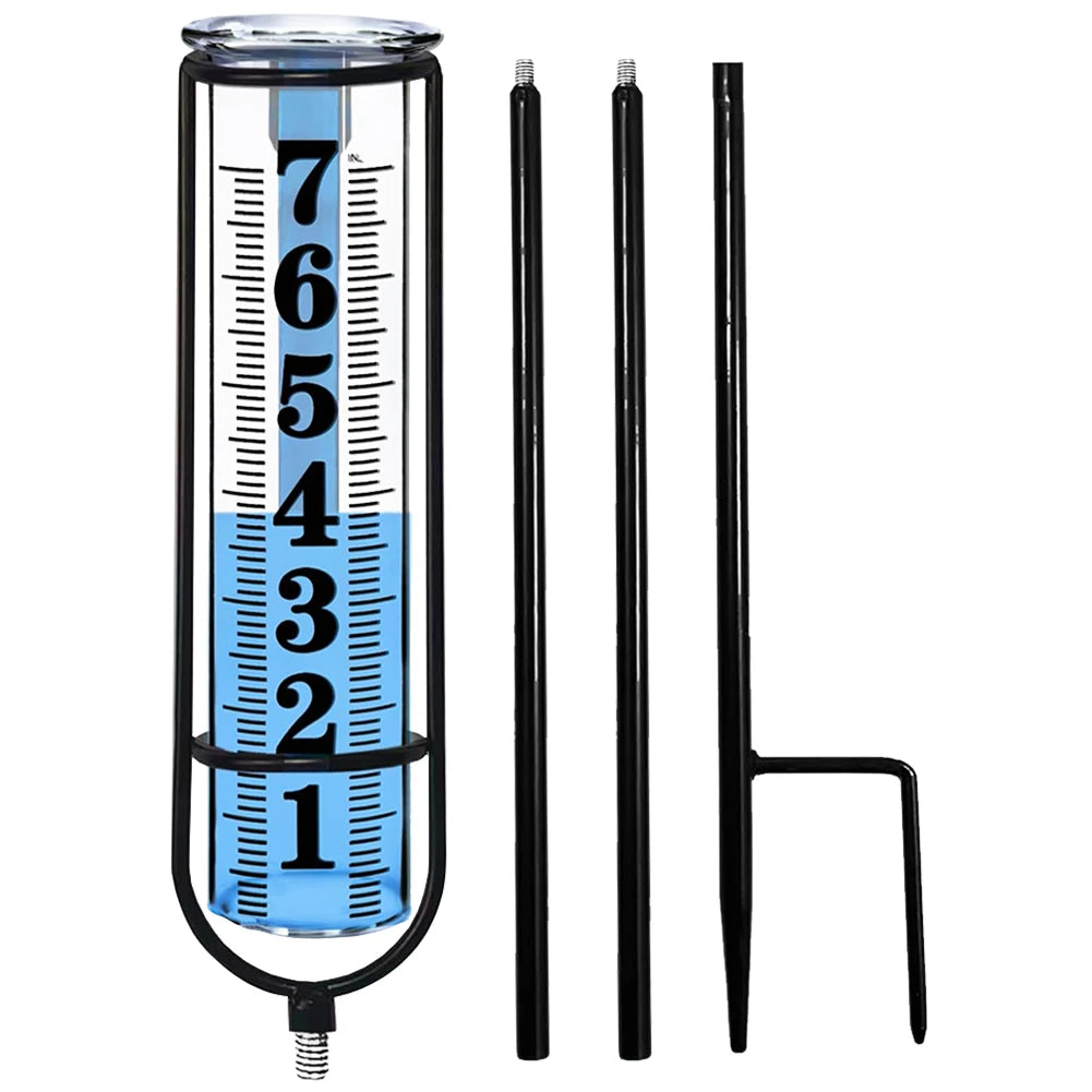 Outdoor Rain Measure Gauge Adjustable Height Rain Water Meter with Thickened Plastic Tube & Metal Stake for Yard Lawn Garden