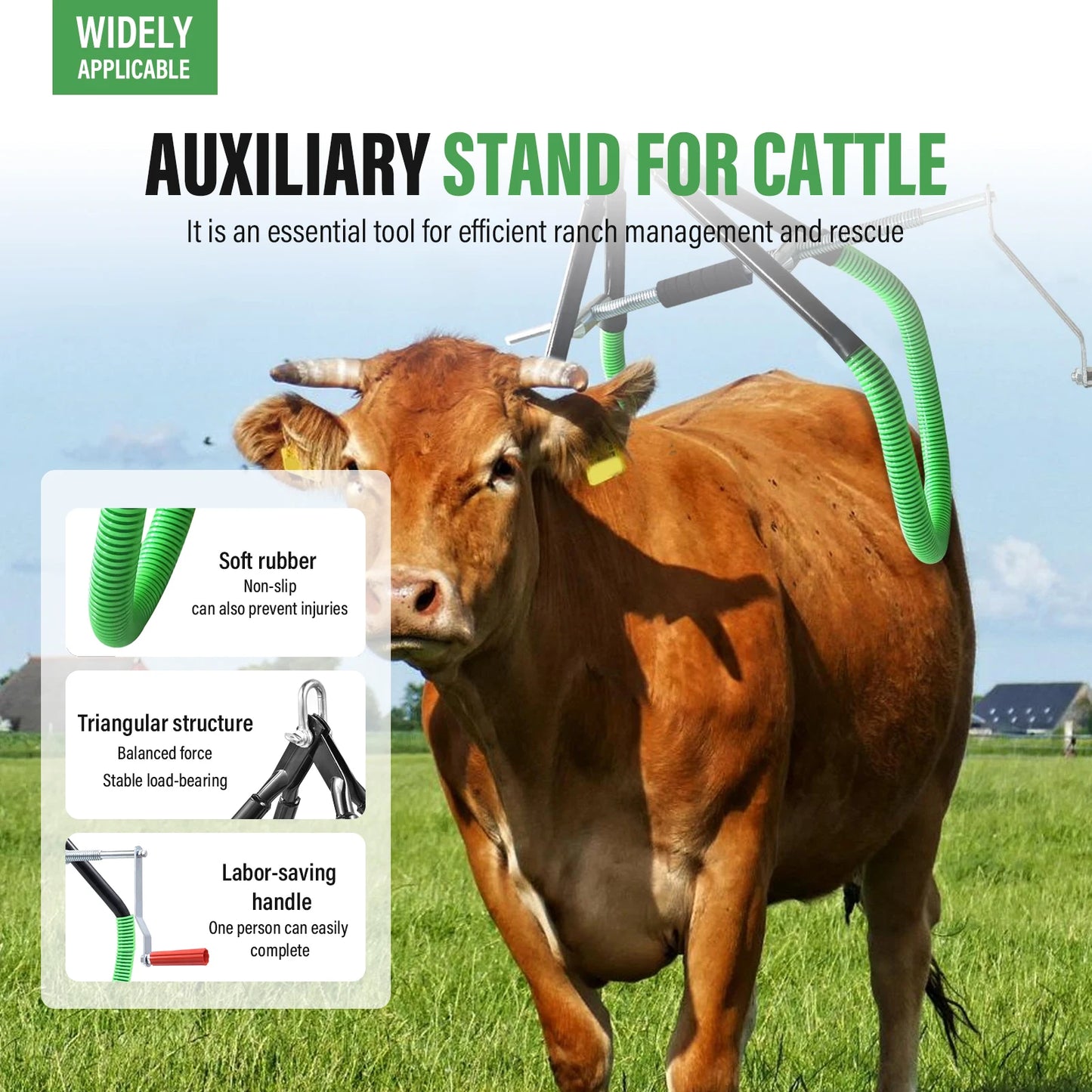 Cow Hip Lift, Heavy-Duty Cattle Lifter - Steel Cow Lift with Adjustable Pitch, Triangular Support Stand Up Assist Tool for Calving Milking Birthing Dystocia and Recovery Aid - 2204lb Capacity