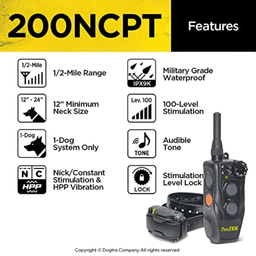 200NCPT Electronic Dog Training Collar with Remote for Small to Large Dogs - 2640 ft Range Vibration Tone 100 Stimulation Level