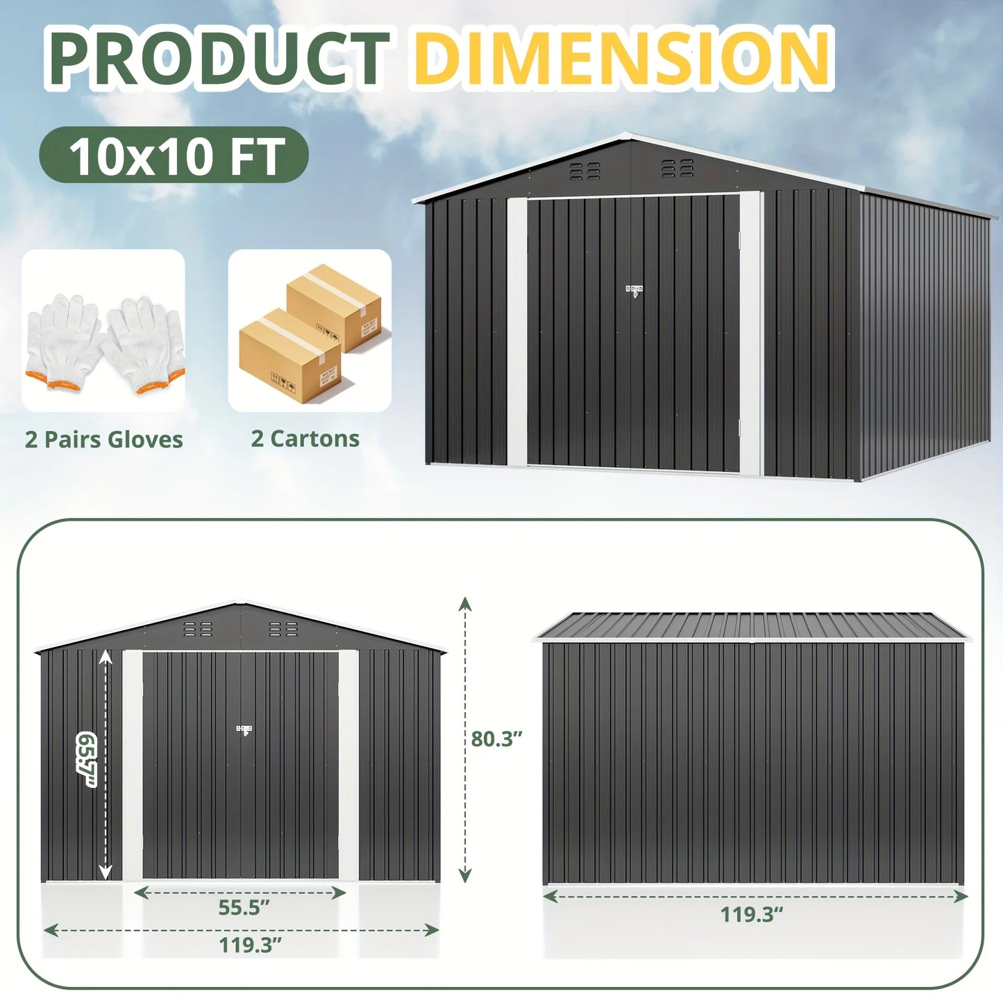 10x10~12x18FT Outdoor Metal Storage Heavy-Duty Frame Shed w/ Lockable Door, Heavy-Duty Tool Shed For Backyard Patio Graden