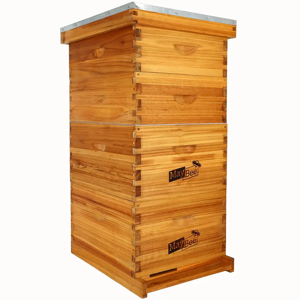 8-Frame Langstroth Beehive, 100% Beeswax Complete Kit, 2 Deep Boxes & 2 Supers with Frames & Foundation, Custom