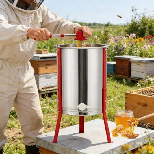 Beekeeping honey extractor: 3-frame manual centrifuge with 304 food-grade stainless steel honeycomb spinner transparent lid adj