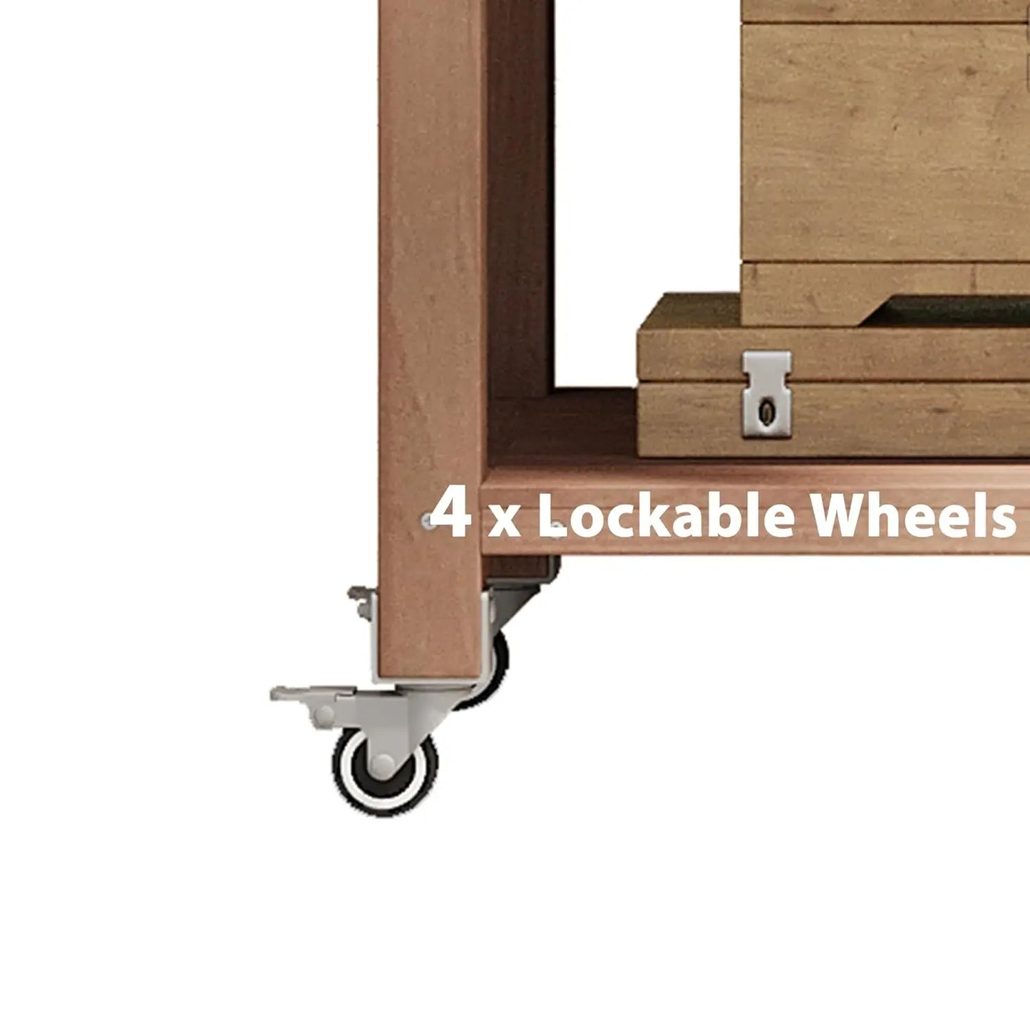 64.9"H Outdoor Potting Bench Table, Outdoor Wood Workstation Table with Lockable Wheels, Stainless Steel Top, Towel, Customized
