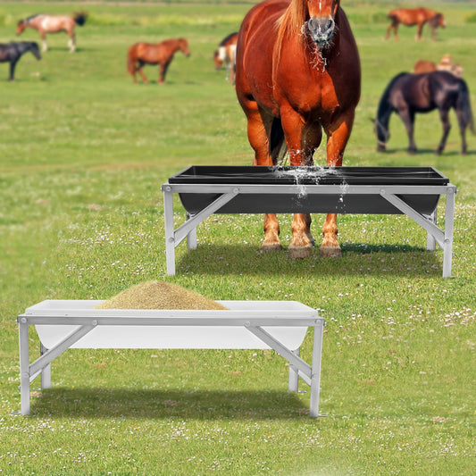 35L Livestock Feed Trough 100x30x18cm Cows Sheep Feeder with Stand Large Capacity Feeding Tool for Farms, Yards, Sheep Barns, etc White/Black