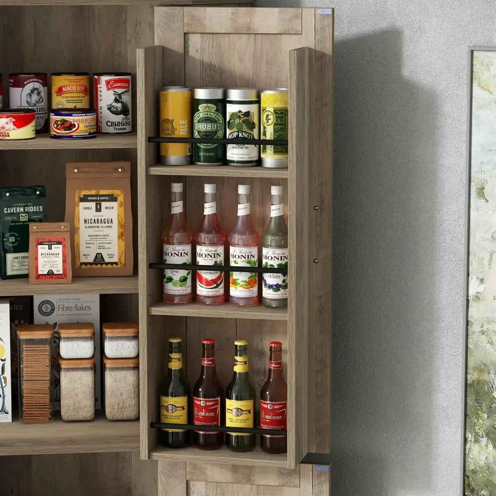 Corner Cabinet, Kitchen Pantry Storage Cabinet, Freestanding Buffet Hutch with 4 Doors and Shelves, Tall Food Pantry Farmhouse