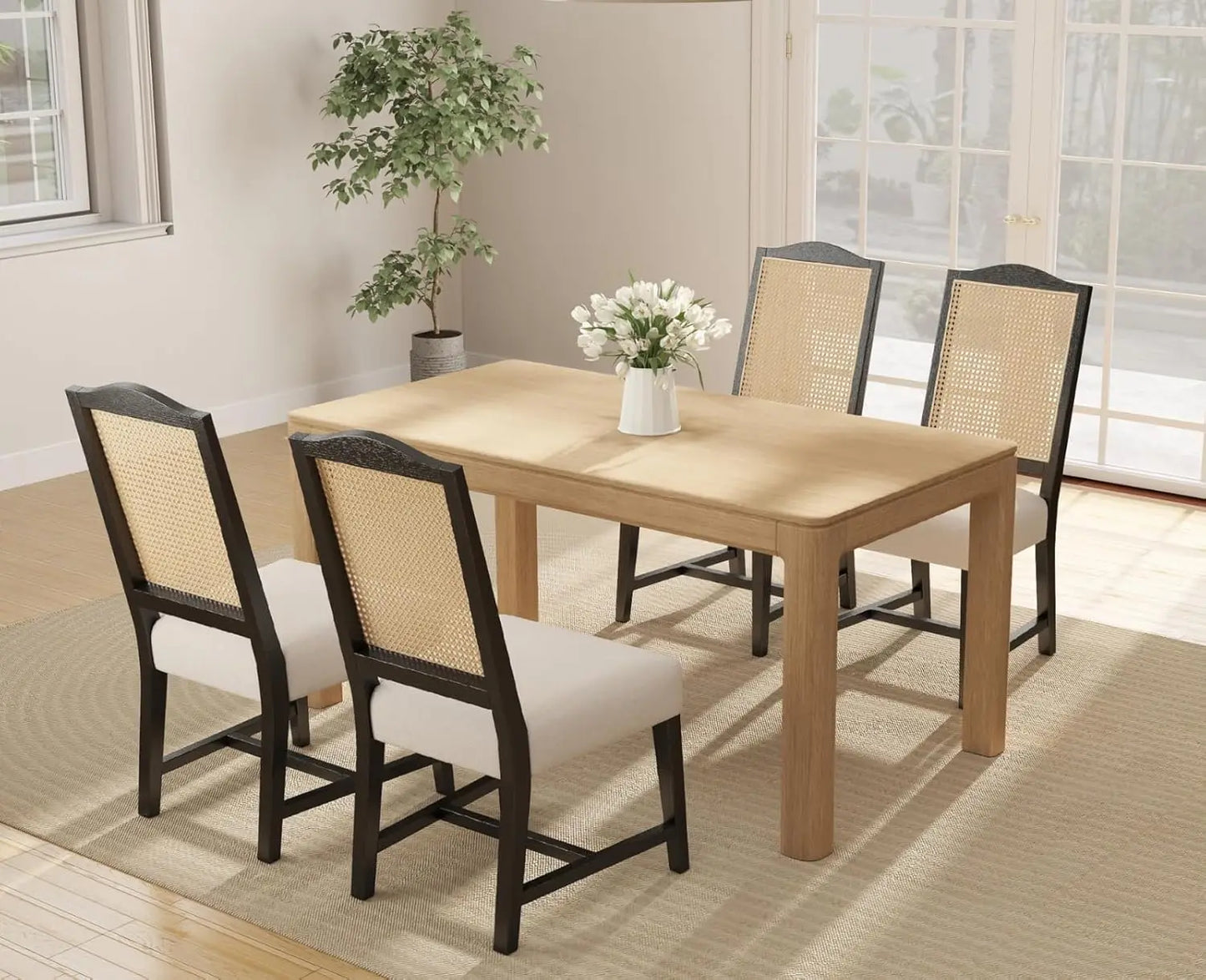 Farmhouse Dining Chairs Set of 4 Upholstered Dining Room Chairs with Wood Legs and Nailhead Trim Mid Century Modern, Customized