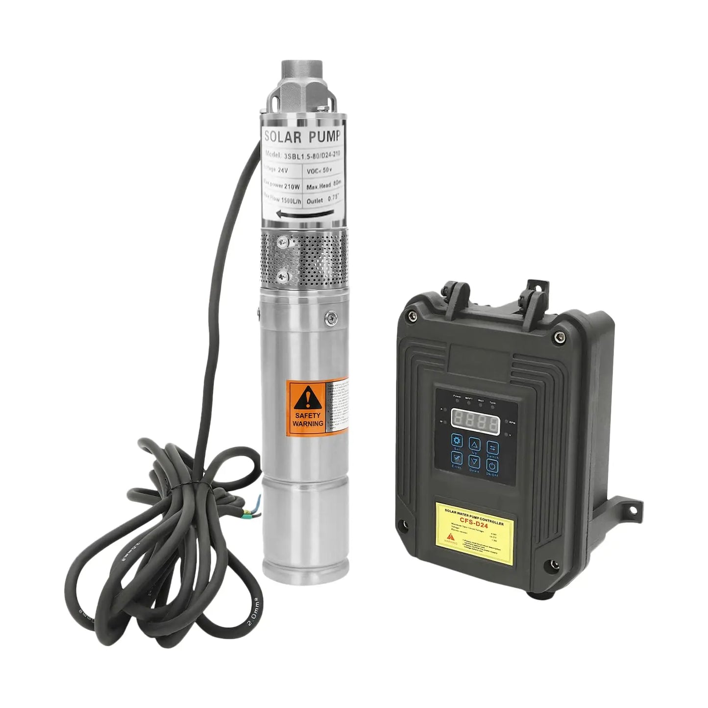 Industrial Deep Well Submersible Pump, Dc 24V 210W Solar Pump, Solar Pump with Mppt Controller, Deep Well Water Pump with 19.69F