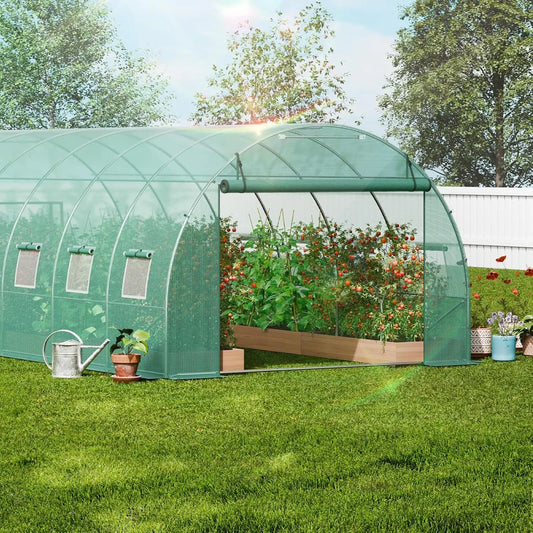 Walk-in Tunnel Greenhouse, 19.4x9.7x6.5 ft Hoop House Greenhouse Tunnel, Plant Hot House
