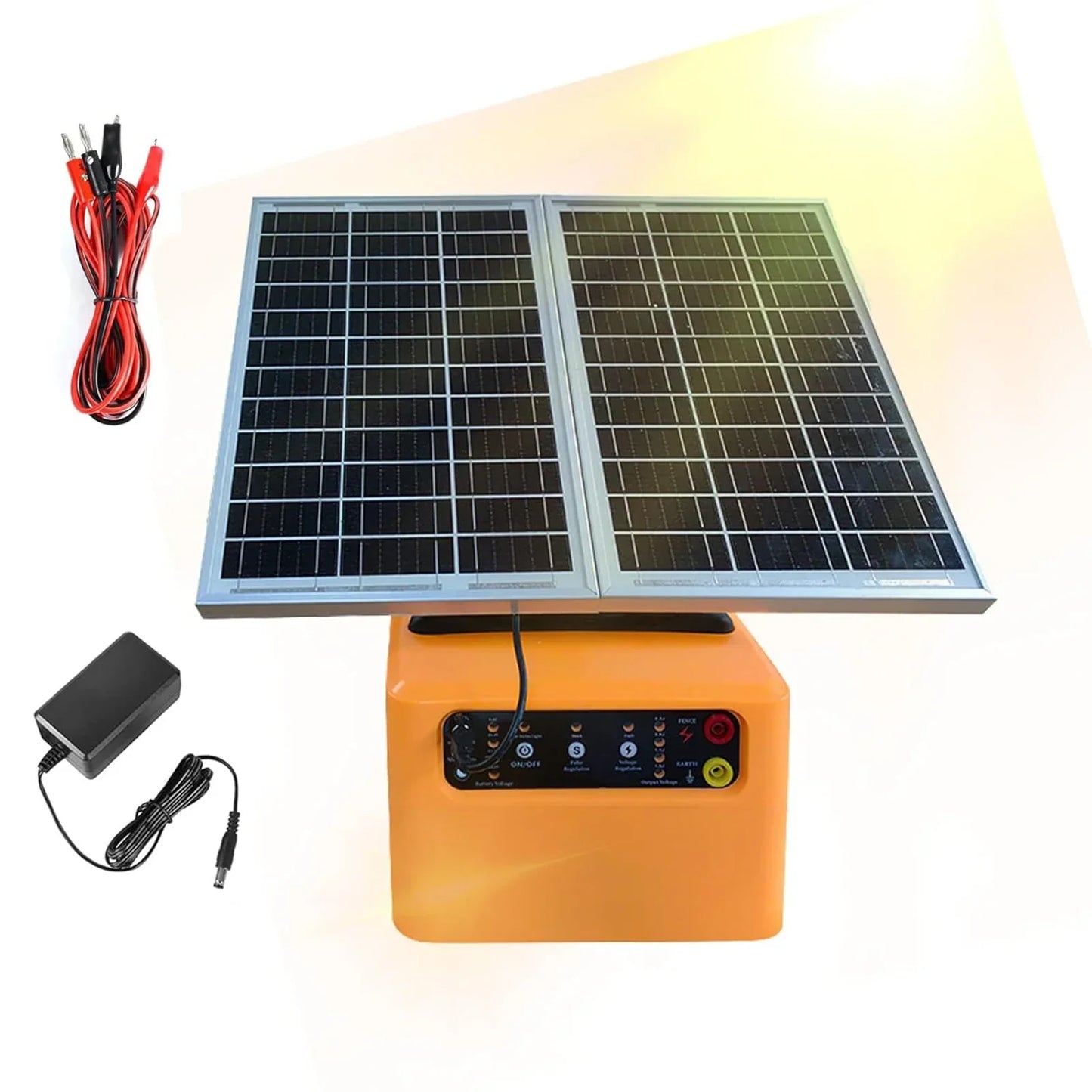 48KM  Solar Electric Fence Charger 1.5 Joule for Livestock Prevent Predator Invasion with Battery 4 Gear Volotage Adjustable