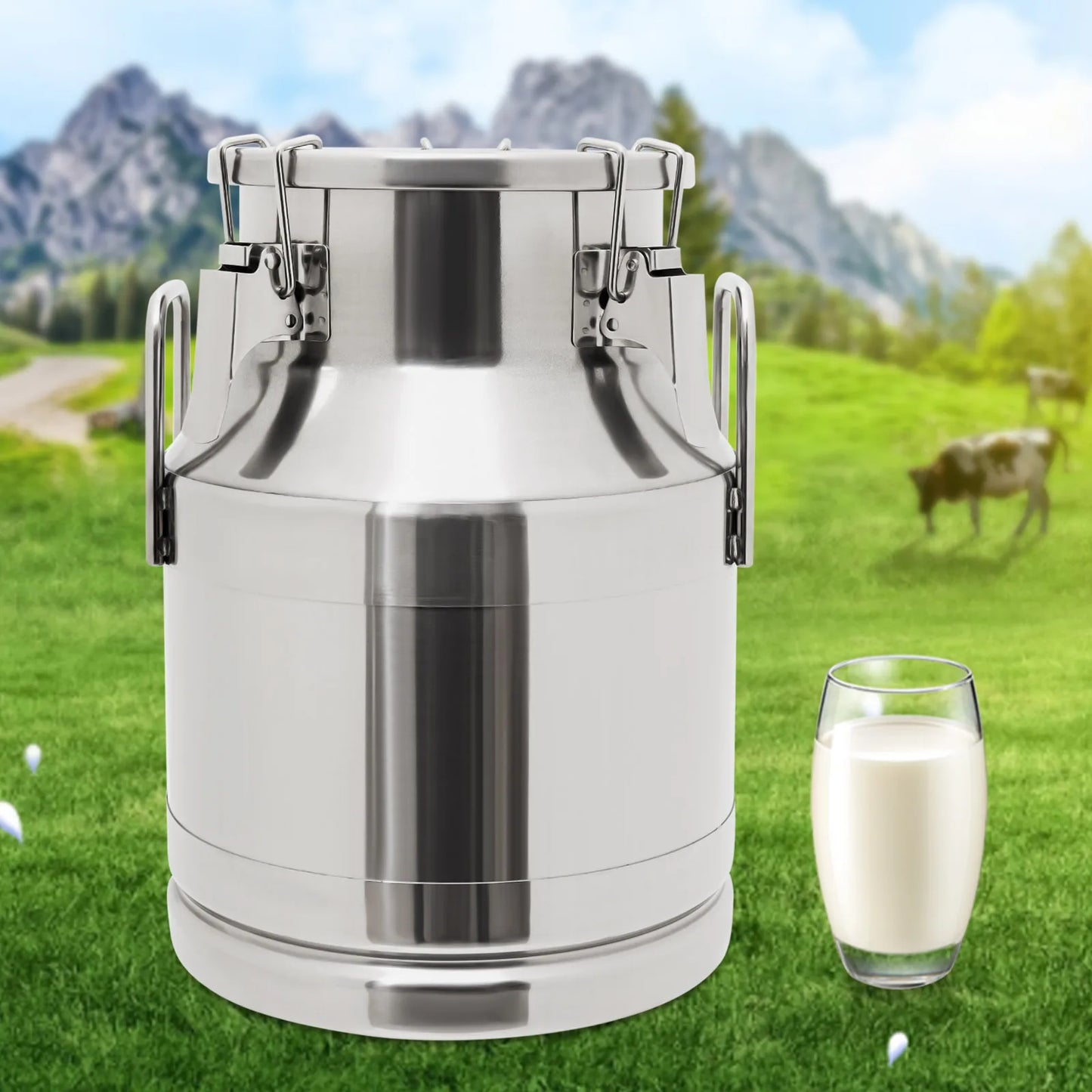 Stainless Steel Milk Can Rust-Proof 10L/2.64Gal Airtight 3 Sealing Clips & Handles, Durable 0.8mm Thick, Spill-Resistant