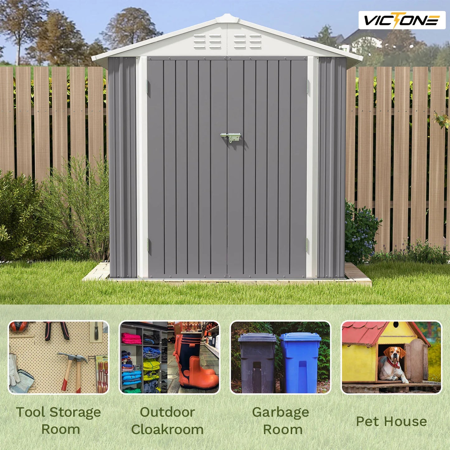 6' x 4' Metal Outdoor Storage Shed, Steel Utility Tool Shed Storage House with Door & Lock for Backyard Garden, Grey