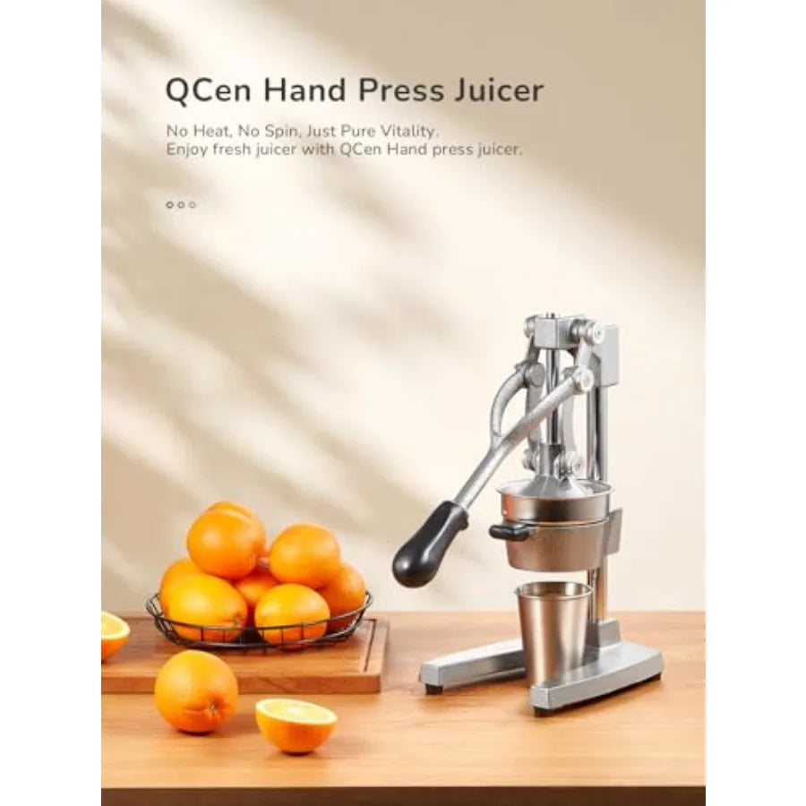 Professional cast iron manual juicer for citrus fruits, black with silver stainless steel strainer, heavy duty and easy-to-clea