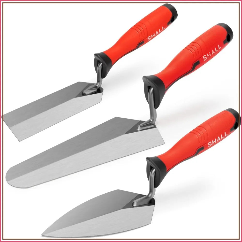 3-Piece Masonry Trowel Set: 6'' Margin, 5.5'' Pointing & 7'' Gauging Trowel with Soft Grip Handle for Concrete, Cement, Plaster, Tile Projects